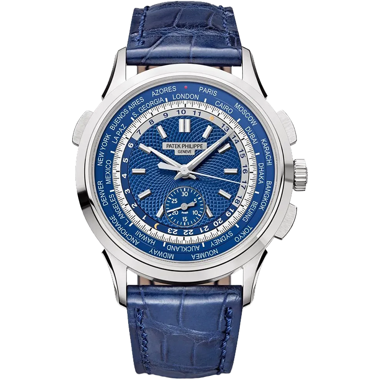 Patek Philippe, Complications, 5930G, Blue Dial, World Time Hong Kong, Annual Calendar, Chronograph, White Gold, Leather Strap, 39.5mm