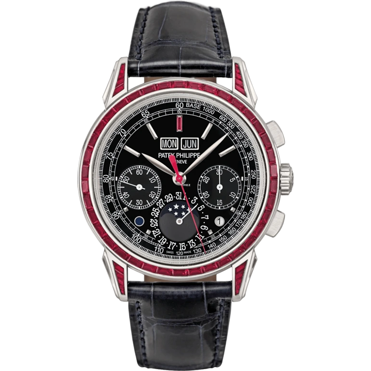 Patek Philippe, Grand Complications, 5271/12P, Black Dial, Perpetual Calendar, Chronograph, Platinum, Red Ruby Bezel, Leather Strap, 41mm