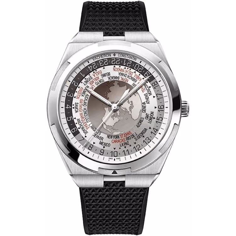 Vacheron Constantin, Overseas, 7700V/110A, Silver Dial, World Time, Stainless Steel, Rubber Strap, 43.5mm