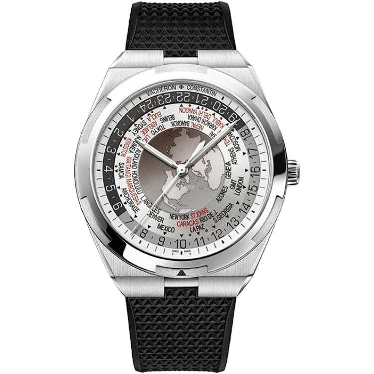 Vacheron Constantin, Overseas, 7700V/110A, Silver Dial, World Time, Stainless Steel, Rubber Strap, 43.5mm