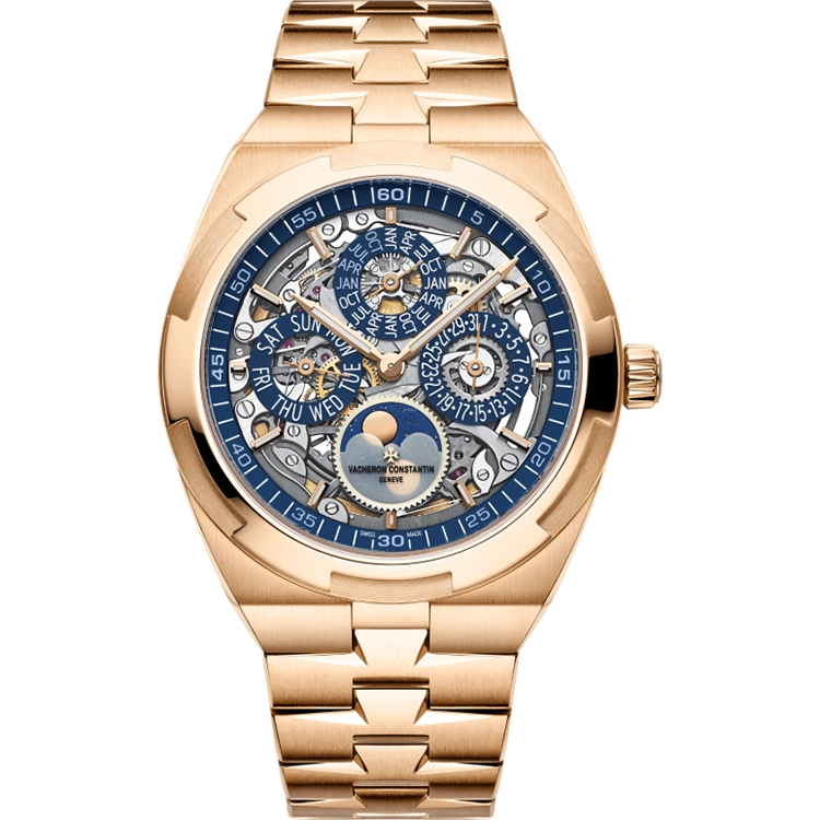 Vacheron Constantin, Overseas, 4300V/120R, Blue Skeleton Dial, Ultra-Thin, Perpetual Calendar, Moon Phase, Rose Gold, 41.5mm