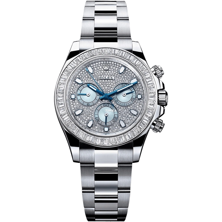 Rolex, Daytona, 126576TBR, Diamond Pave Dial, Chronograph, White Gold, Diamond Baguette Bezel, Oyster Bracelet, 40mm