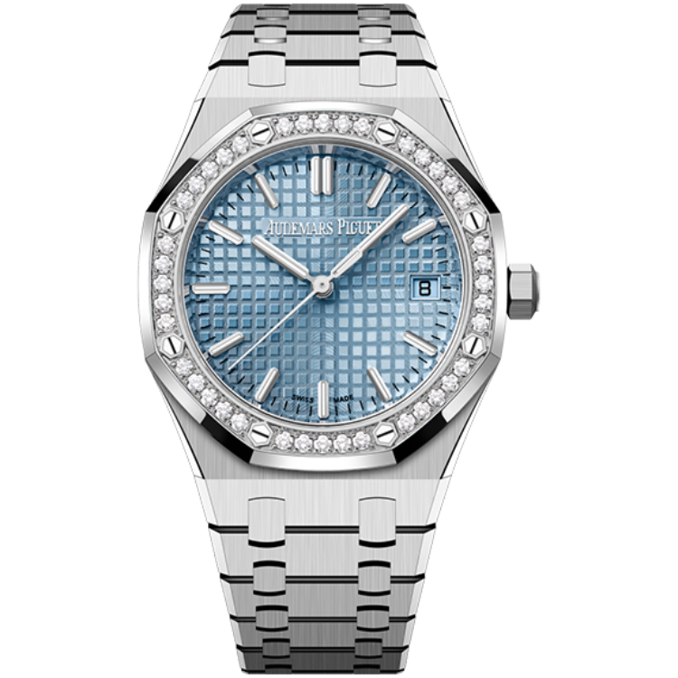 Audemars Piguet, Royal Oak, 77451ST, Ice Blue Dial, 50th Anniversary, Stainless Steel, Diamond Bezel, 34mm