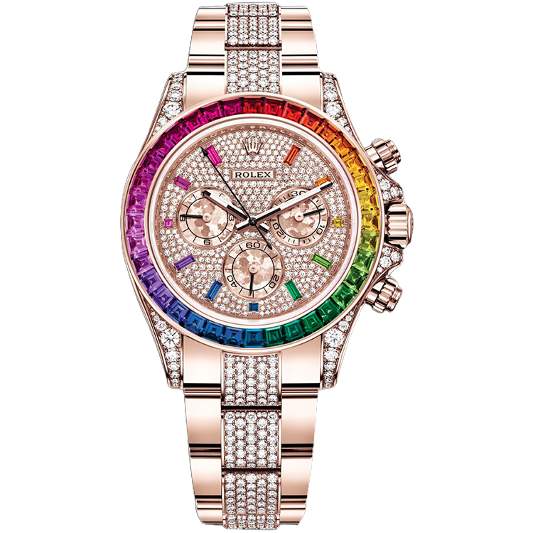 Rolex, Daytona, 116595RBOW, Pave Rainbow Dial, Chronograph, Rose Gold, Rainbow Bezel, Diamond Oyster Bracelet, 40mm