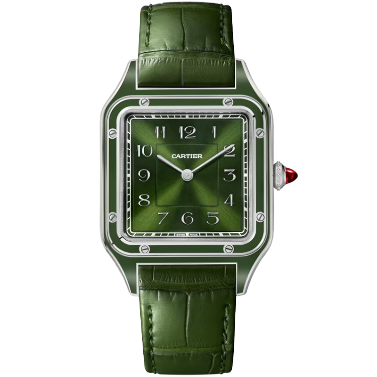 Cartier, Santos, WGSA0096, Green Dial, Platinum, Leather Bracelet, 39.8mm