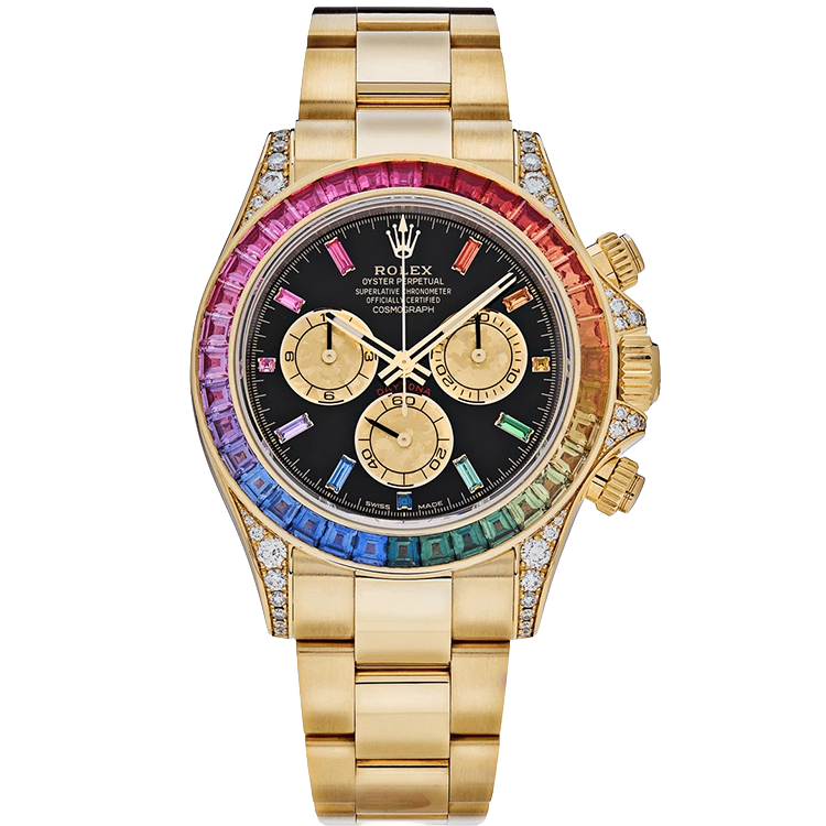 Rolex, Daytona, 116598RBOW, Black Dial, Chronograph, Yellow Gold, Diamond Bezel, Oyster Bracelet, 40mm