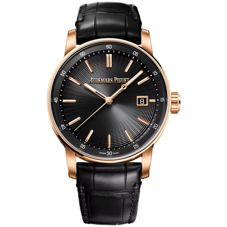 Audemars Piguet, Code 11.59, 77410OR, Black Dial, Rose Gold, Leather Strap, 38mm
