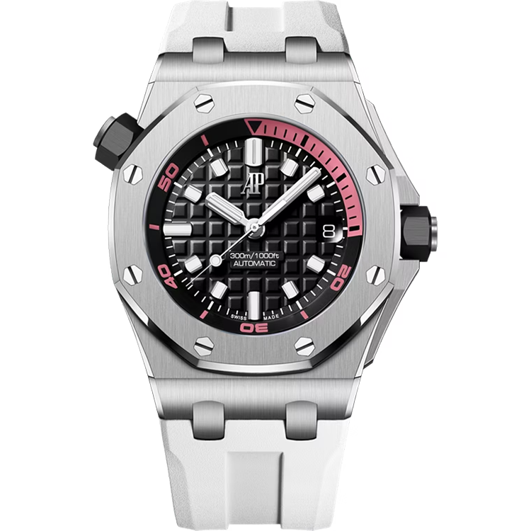 Audemars Piguet, Royal Oak Offshore, 15720ST, Black Pink Dial, Diver, Stainless Steel, Rubber Strap, 42mm