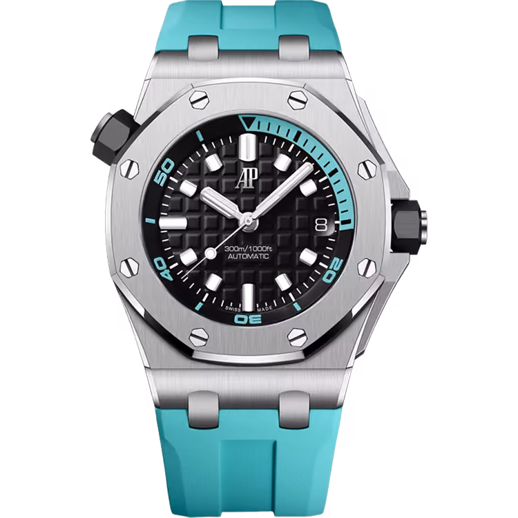 Audemars Piguet, Royal Oak Offshore, 15720ST, Black Turquoise Dial, Diver, Stainless Steel, Rubber Strap, 42mm
