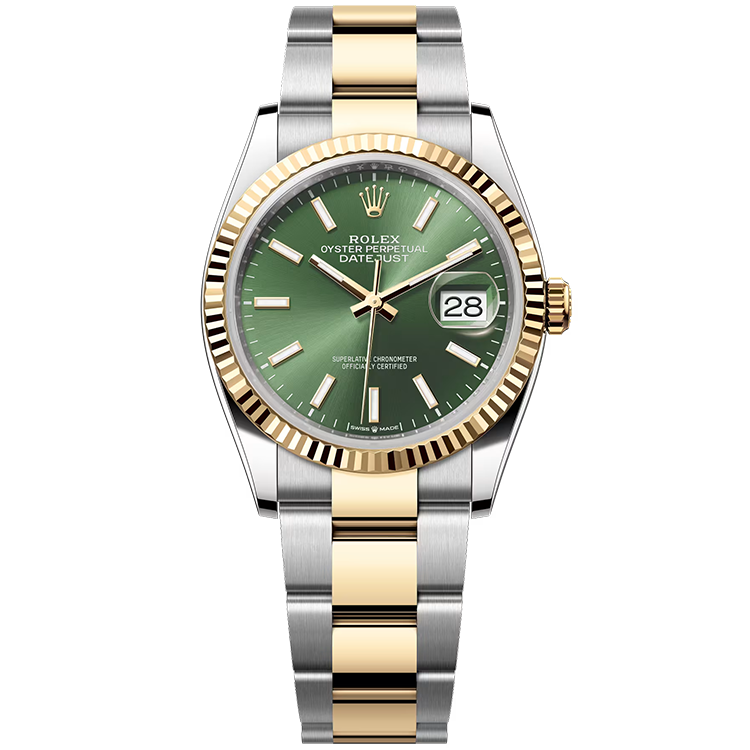Rolex, Datejust 36, 126233, Olive Index Dial, Steel & Yellow Gold, Fluted Bezel, Oyster Bracelet, 36mm
