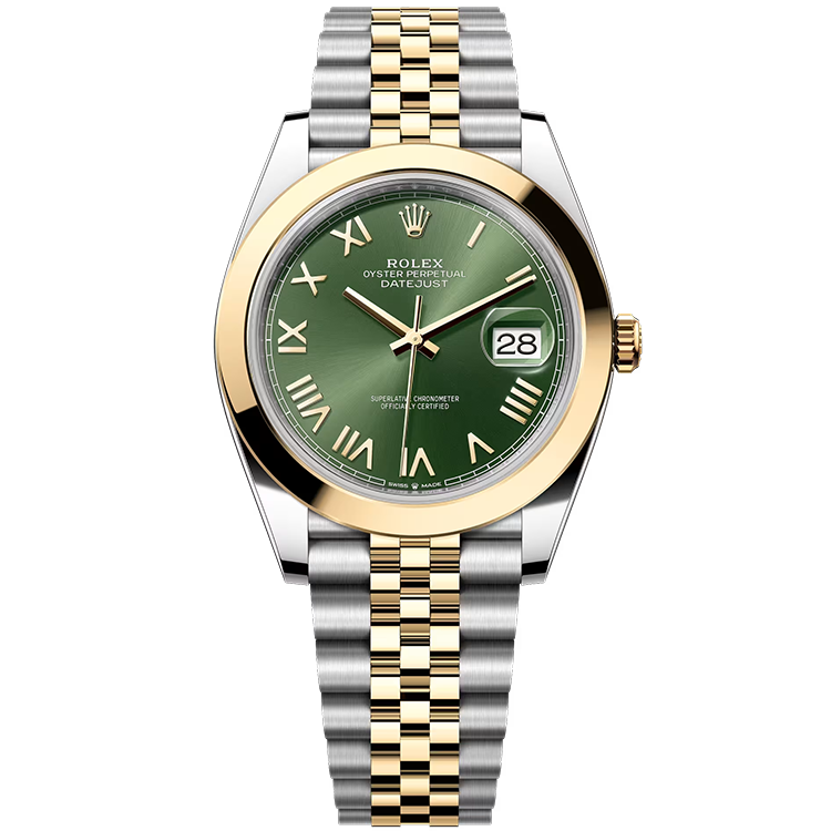 Rolex, Datejust 41, 126303, Olive Roman Dial, Steel & Yellow Gold, Smooth Bezel, Jubilee Bracelet, 41mm