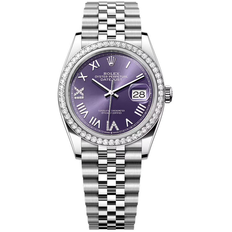 Rolex, Datejust 36, 126284RBR, Purple New Roman Diamond Dial, Stainless Steel, Diamond Bezel, Jubilee Bracelet, 36mm