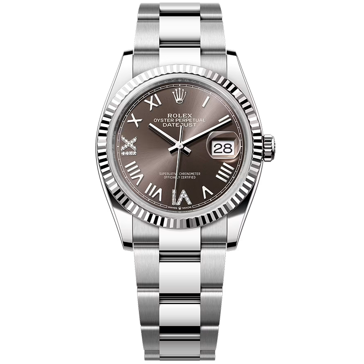 Rolex, Datejust 36, 126234, Grey New Roman Diamond Dial, Stainless Steel, Fluted Bezel, Oyster Bracelet, 36mm
