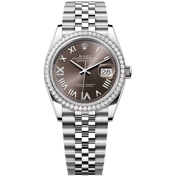 Rolex, Datejust 36, 126284RBR, Grey New Roman Diamond Dial, Stainless Steel, Diamond Bezel, Jubilee Bracelet, 36mm
