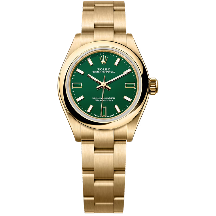 Rolex, Oyster Perpetual 28, 276208, Green Stone Dial, Yellow Gold, Oyster Bracelet, 28mm