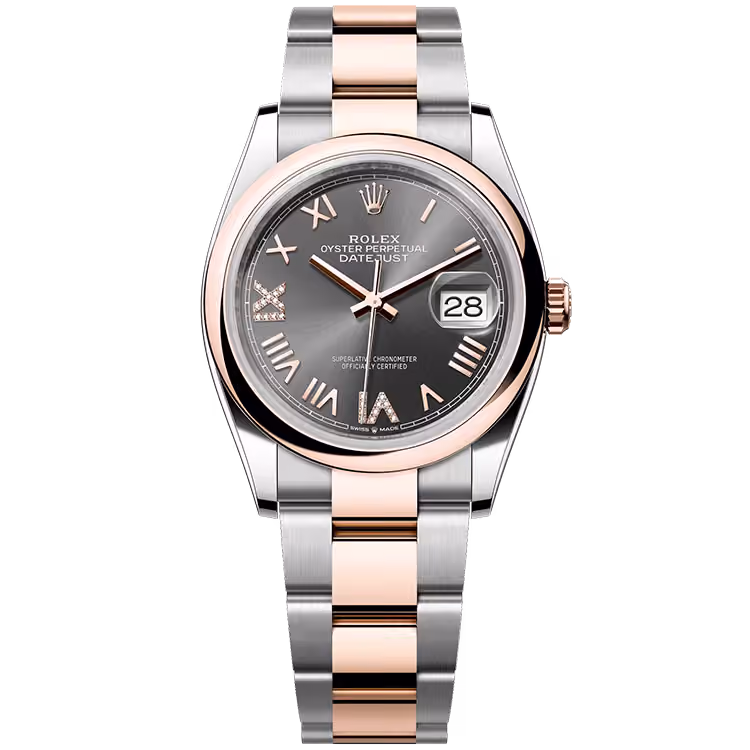 Rolex, Datejust 36, 126201, Grey New Roman Dial, Steel & Rose Gold, Smooth Bezel, Oyster Bracelet, 36mm