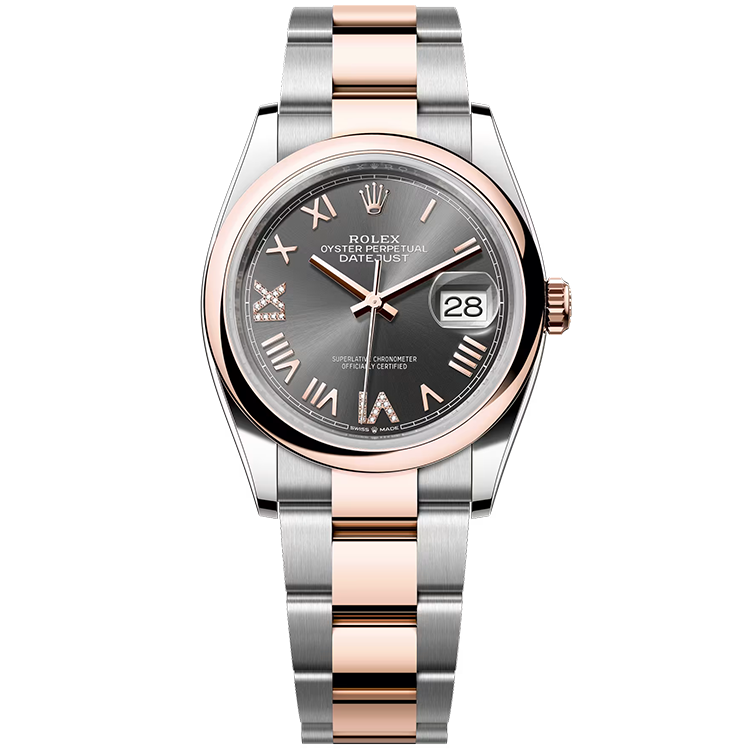 Rolex, Datejust 36, 126201, Grey New Roman Dial, Steel & Rose Gold, Smooth Bezel, Oyster Bracelet, 36mm