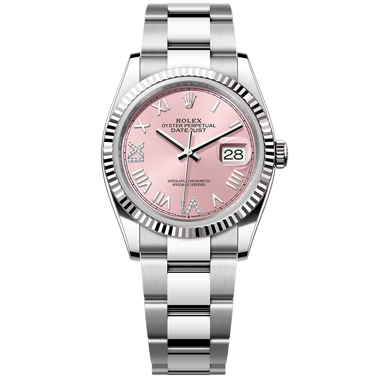 Rolex, Datejust 36, 126234, Pink New Roman Diamond Dial, Stainless Steel, Fluted Bezel, Oyster Bracelet, 36mm