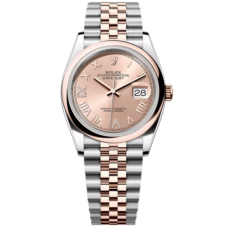 Rolex, Datejust 36, 126201, Rose New Roman Diamond Dial, Steel & Rose Gold, Smooth Bezel, Jubilee Bracelet, 36mm