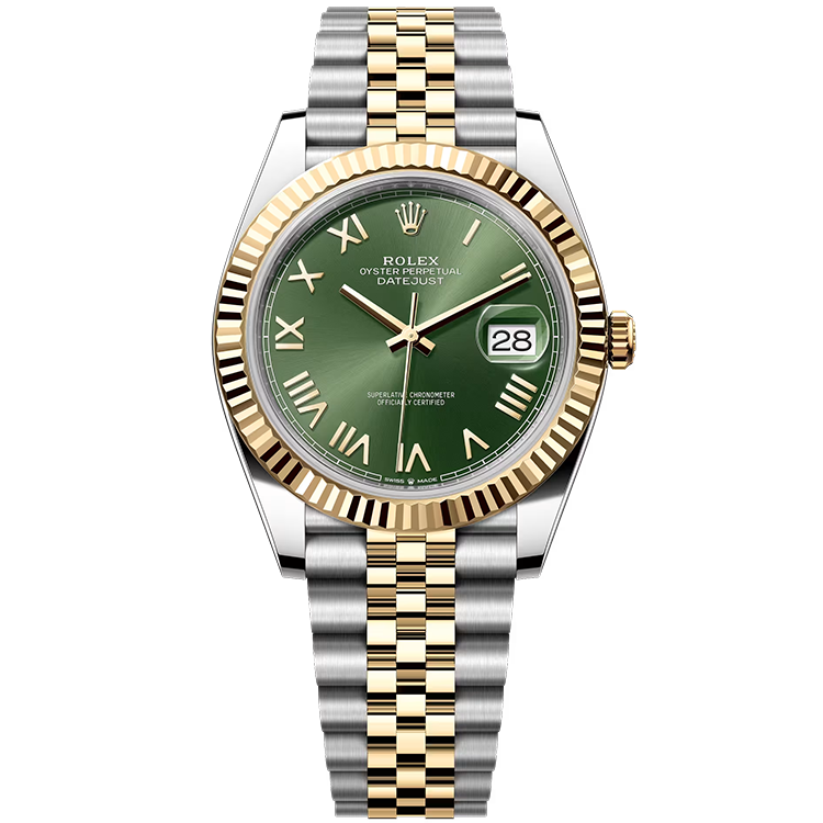 Rolex, Datejust 41, 126333, Olive Roman Dial, Steel & Yellow Gold, Fluted Bezel, Jubilee Bracelet, 41mm