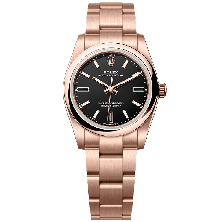 Rolex, Oyster Perpetual 34, 124205, Black Dial, Rose Gold, Oyster Bracelet, 34mm