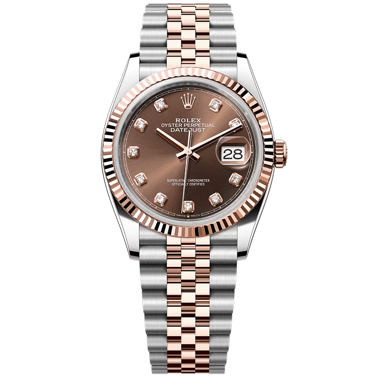 Rolex, Datejust 36, 126231, Chocolate Diamond Dial, Steel & Rose Gold, Fluted Bezel, Jubilee Bracelet, 36mm
