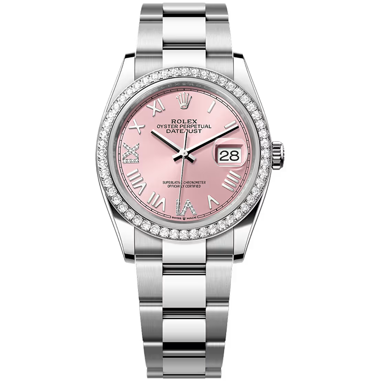 Rolex, Datejust 36, 126284RBR, Pink New Roman Diamond Dial, Stainless Steel, Diamond Bezel, Oyster Bracelet, 36mm
