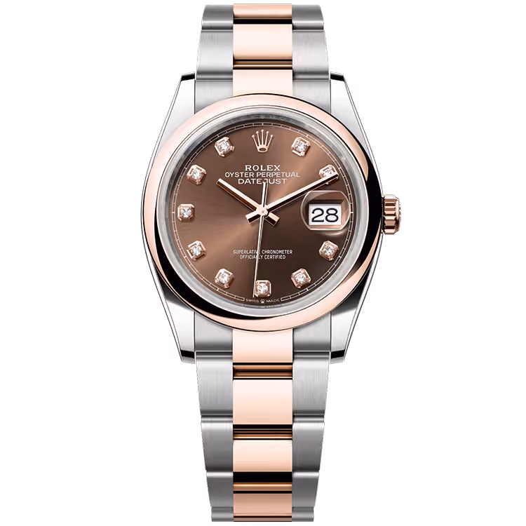 Rolex, Datejust 36, 126201, Chocolate Diamond Dial, Steel & Rose Gold, Smooth Bezel, Oyster Bracelet, 36mm
