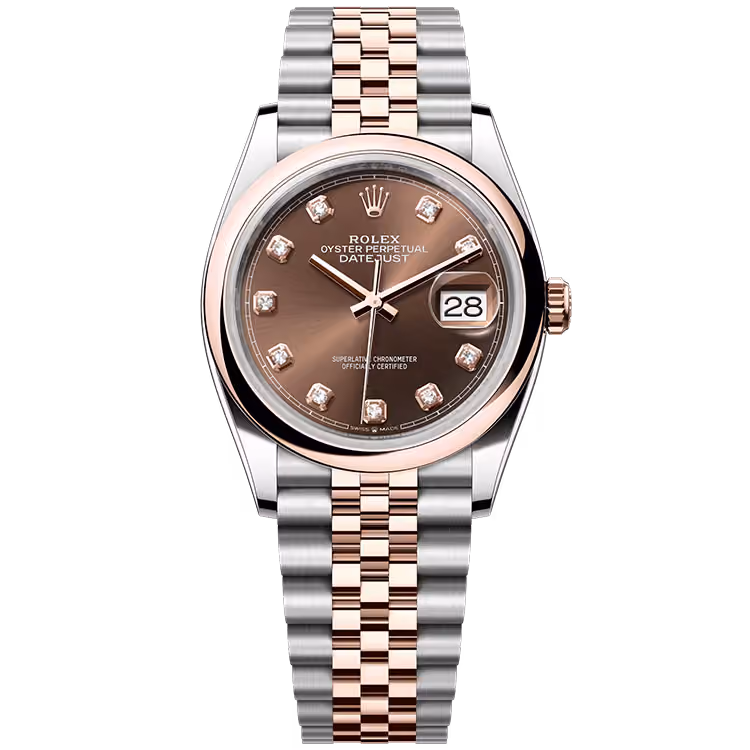 Rolex, Datejust 36, 126201, Chocolate Diamond Dial, Steel & Rose Gold, Smooth Bezel, Jubilee Bracelet, 36mm