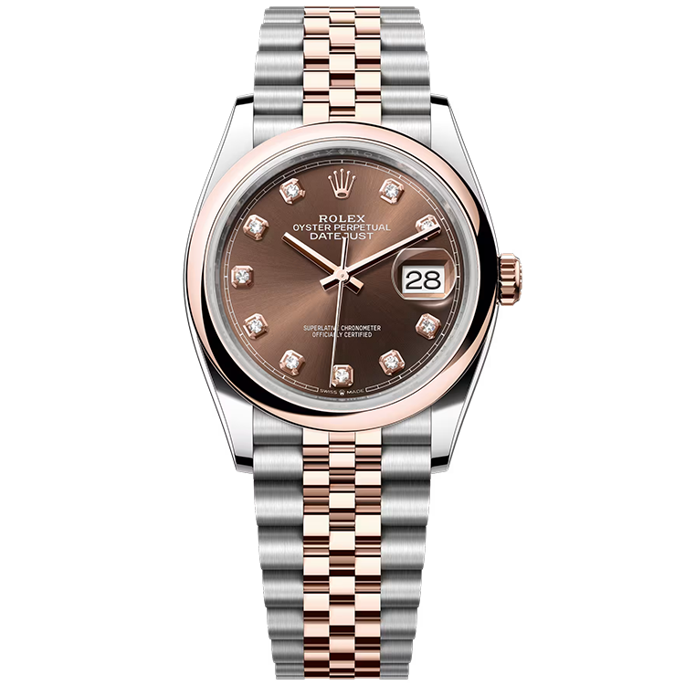 Rolex, Datejust 36, 126201, Chocolate Diamond Dial, Steel & Rose Gold, Smooth Bezel, Jubilee Bracelet, 36mm