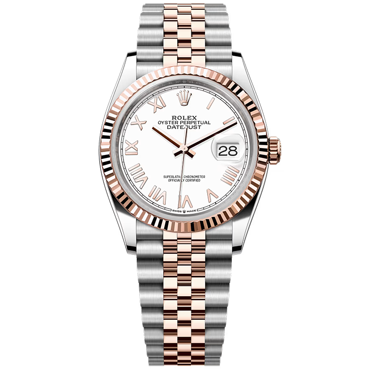 Rolex, Datejust 36, 126231, White New Roman Dial, Steel & Rose Gold, Fluted Bezel, Jubilee Bracelet, 36mm