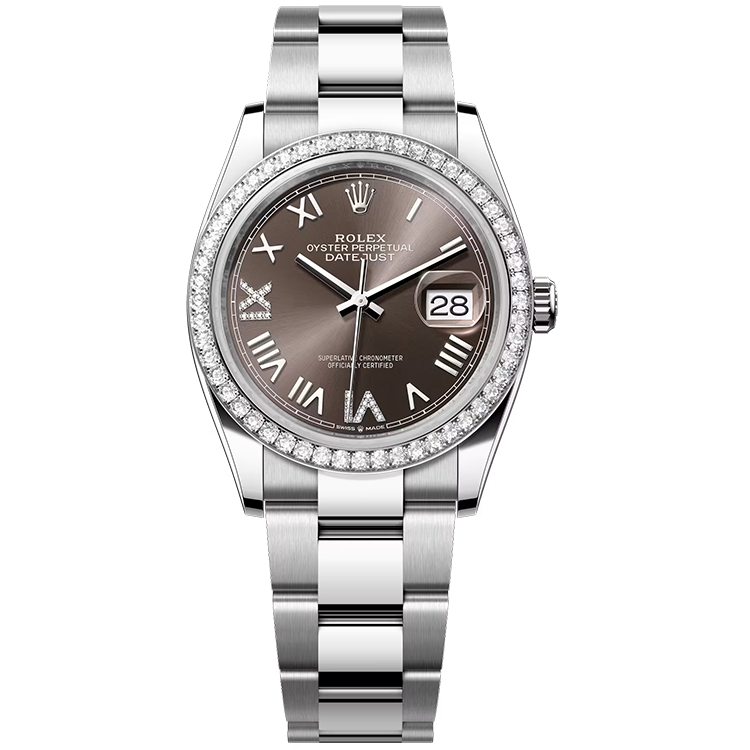 Rolex, Datejust 36, 126284RBR, Grey New Roman Diamond Dial, Stainless Steel, Diamond Bezel, Oyster Bracelet, 36mm