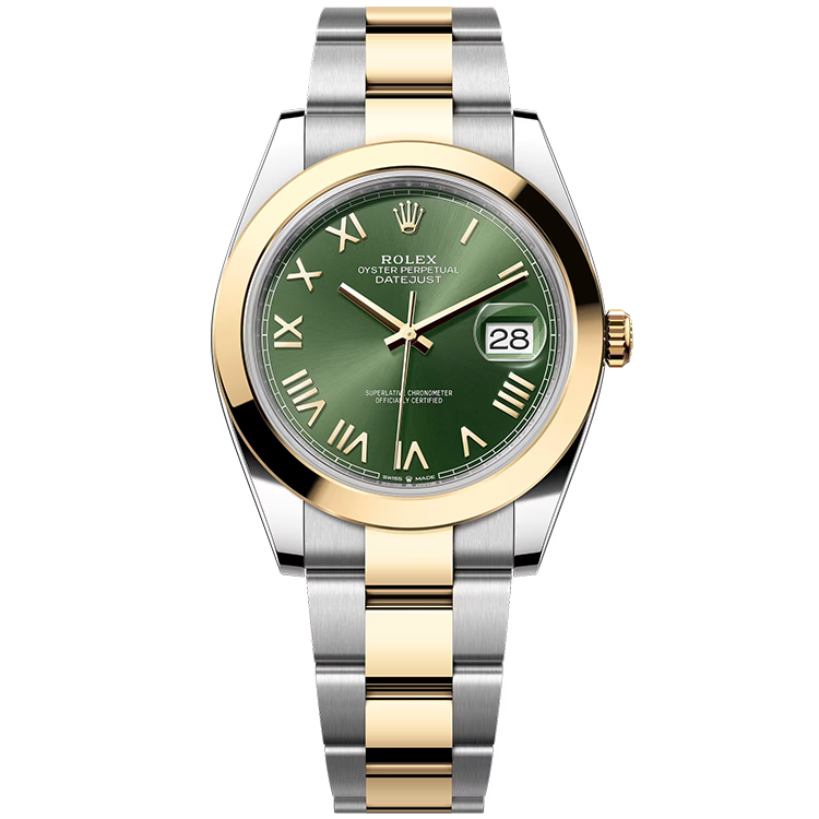 Rolex, Datejust 41, 126303, Olive Roman Dial, Steel & Yellow Gold, Smooth Bezel, Oyster Bracelet, 41mm