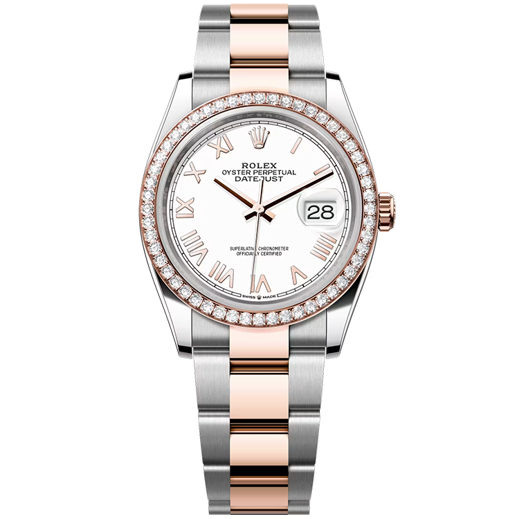 Rolex, Datejust 36, 126281RBR, White New Roman Dial, Steel & Rose Gold, Diamond Bezel, Oyster Bracelet, 36mm