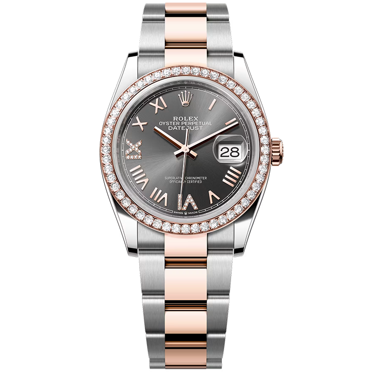 Rolex, Datejust 36, 126281RBR, Rhodium New Roman Diamond Dial, Steel & Rose Gold, Diamond Bezel, Oyster Bracelet, 36mm