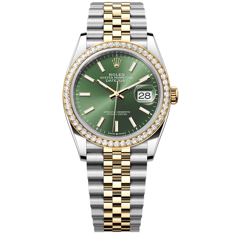 Rolex, Datejust 36, 126283RBR, Olive Index Dial, Steel & Yellow Gold, Diamond Bezel, Jubilee Bracelet, 36mm