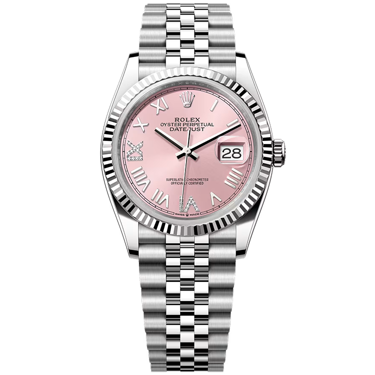 Rolex, Datejust 36, 126234, Pink New Roman Diamond Dial, Stainless Steel, Fluted Bezel, Jubilee Bracelet, 36mm