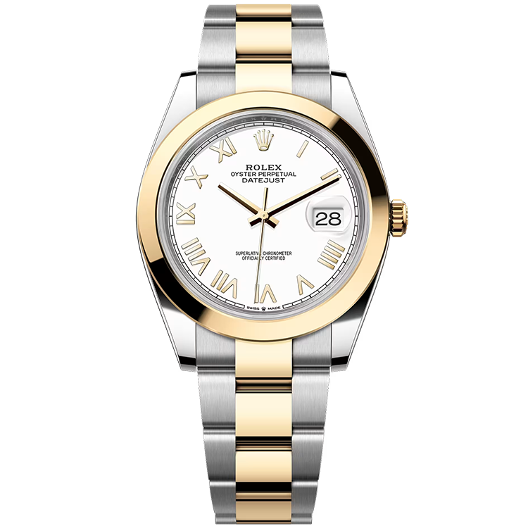 Rolex, Datejust 41, 126303, White Roman Dial, Steel & Yellow Gold, Smooth Bezel, Oyster Bracelet, 41mm