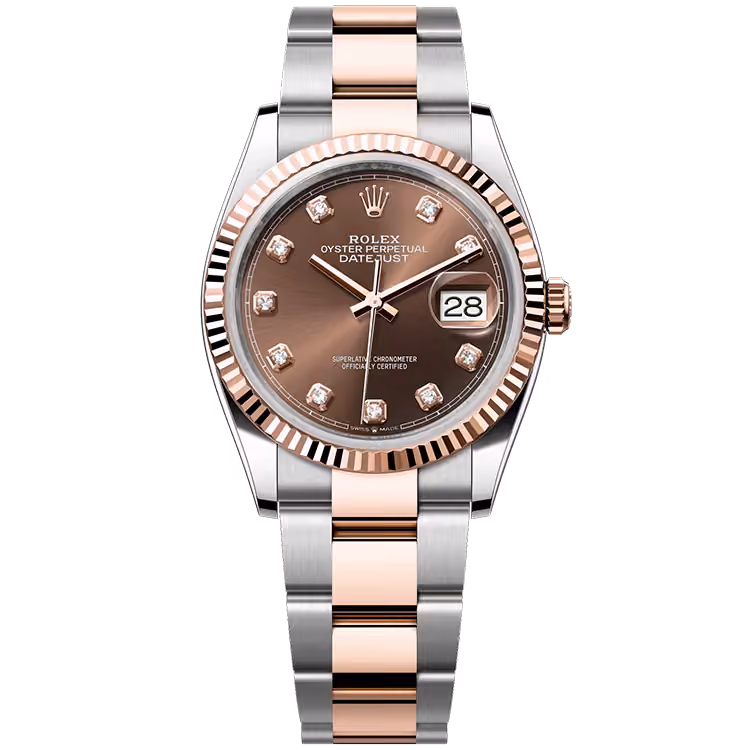 Rolex, Datejust 36, 126231, Chocolate Diamond Dial, Steel & Rose Gold, Fluted Bezel, Oyster Bracelet, 36mm