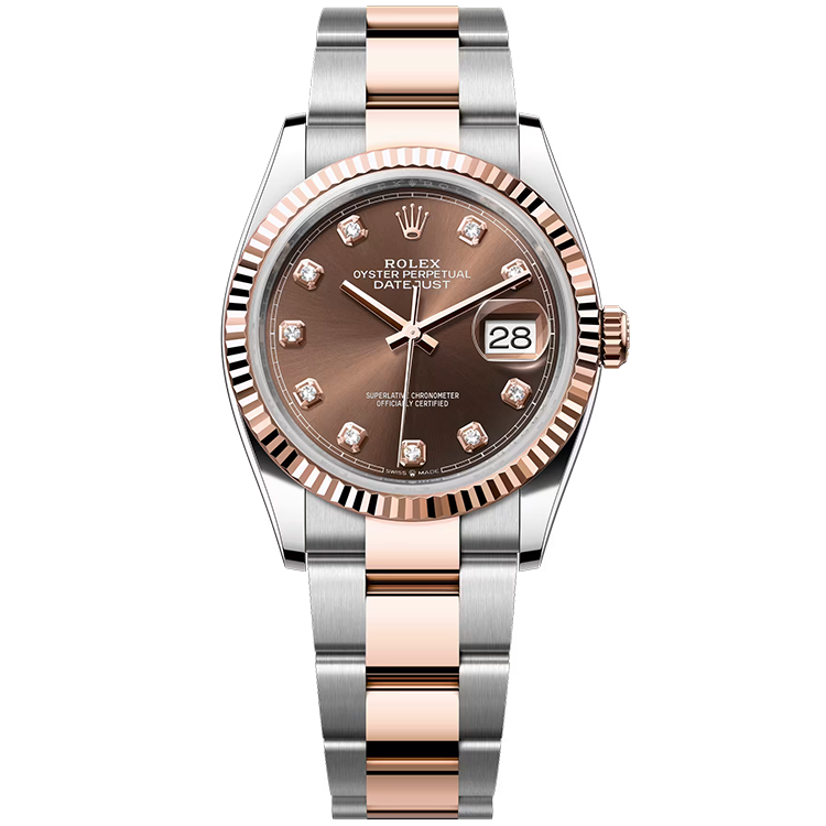Rolex, Datejust 36, 126231, Chocolate Diamond Dial, Steel & Rose Gold, Fluted Bezel, Jubilee Bracelet, 36mm
