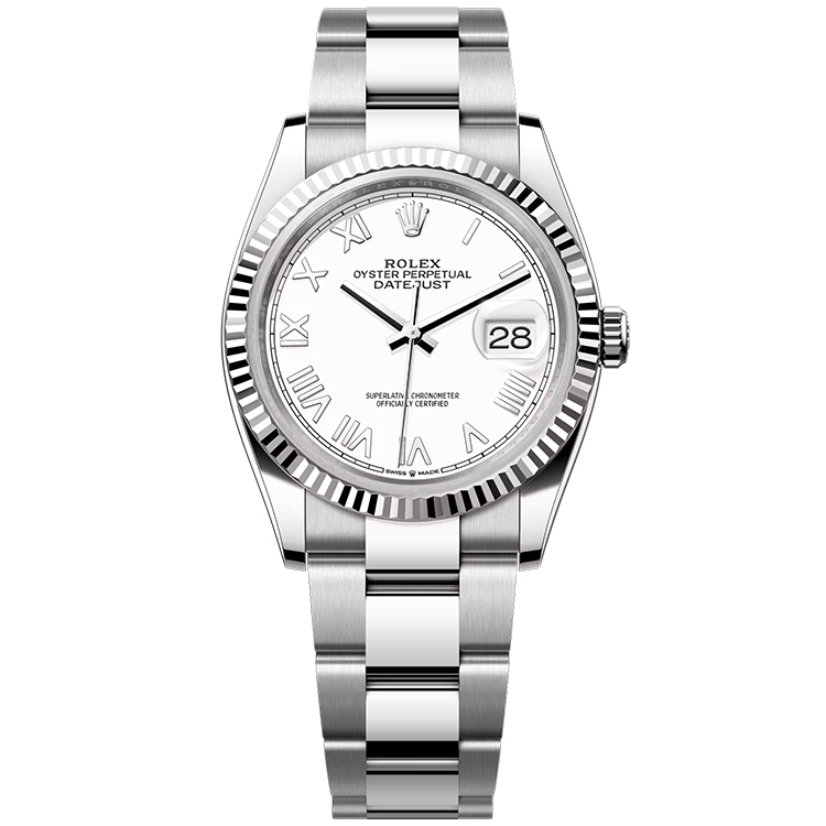 Rolex, Datejust 36, 126234, White New Roman Dial, Stainless Steel, Fluted Bezel, Oyster Bracelet, 36mm
