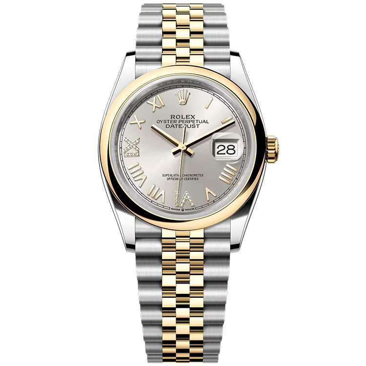 Rolex, Datejust 36, 126203, Silver New Roman Diamond Dial, Steel & Yellow Gold, Smooth Bezel, Jubilee Bracelet, 36mm