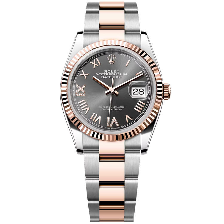Rolex, Datejust 36, 126231, Rhodium New Roman Diamond Dial, Steel & Rose Gold, Fluted Bezel, Oyster Bracelet, 36mm