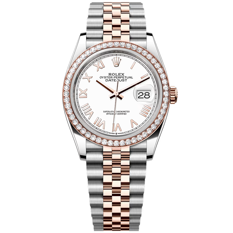 Rolex, Datejust 36, 126281RBR, White New Roman Dial, Steel & Rose Gold, Diamond Bezel, Jubilee Bracelet, 36mm