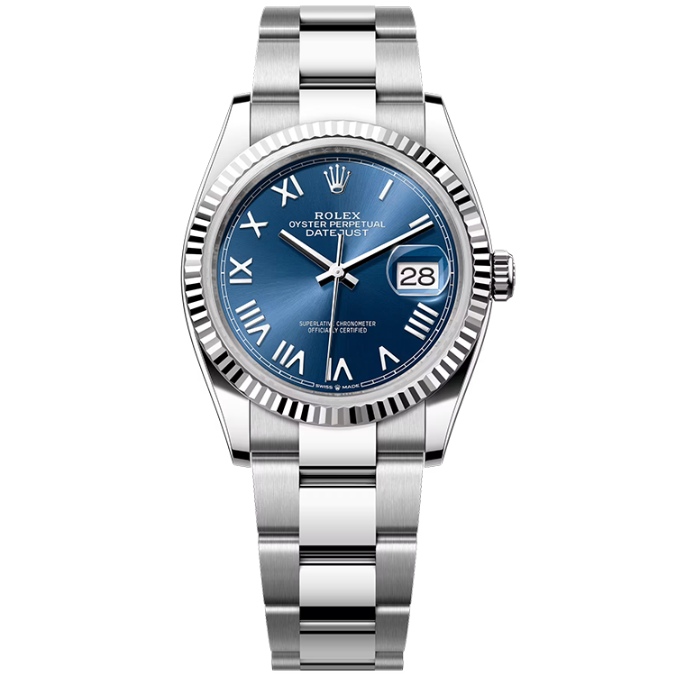 Rolex, Datejust 36, 126234, Blue New Roman Dial, Stainless Steel, Fluted Bezel, Oyster Bracelet, 36mm