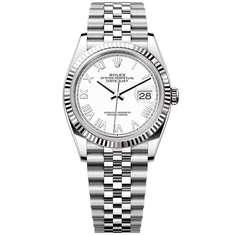Rolex, Datejust 36, 126234, White New Roman Dial, Stainless Steel, Fluted Bezel, Jubilee Bracelet, 36mm
