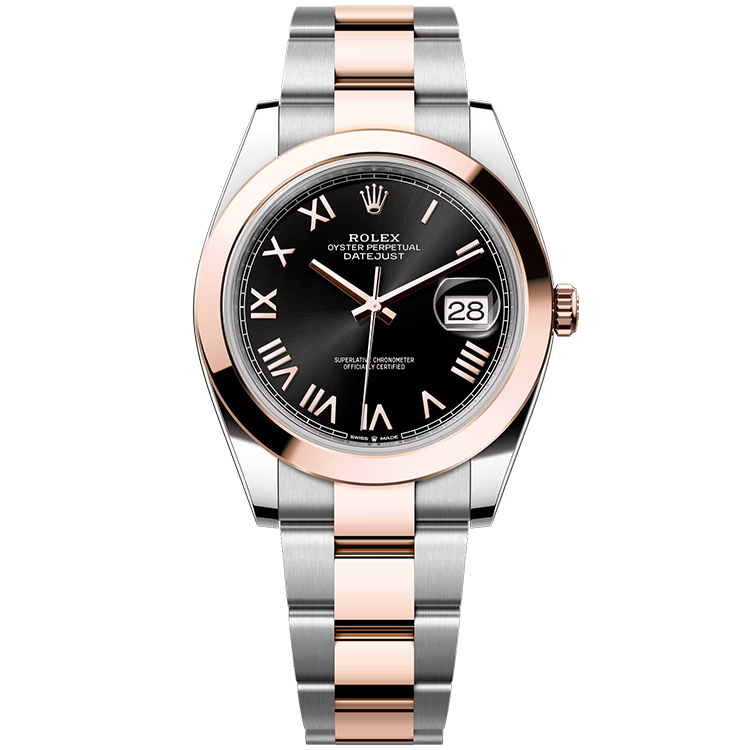 Rolex, Datejust 41, 126301, Black Roman Dial, Steel & Rose Gold, Smooth Bezel, Oyster Bracelet, 41mm