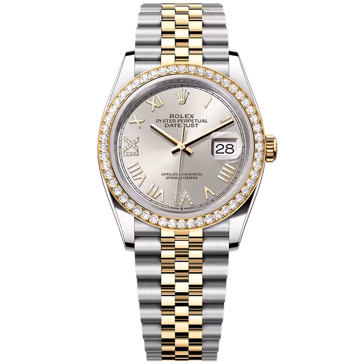 Rolex, Datejust 36, 126283RBR, Silver New Roman Diamond Dial, Steel & Yellow Gold, Diamond Bezel, Jubilee Bracelet, 36mm