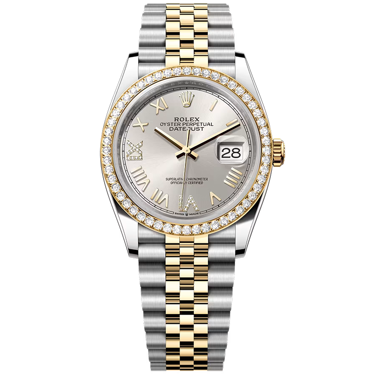 Rolex, Datejust 36, 126283RBR, Silver New Roman Diamond Dial, Steel & Yellow Gold, Diamond Bezel, Jubilee Bracelet, 36mm