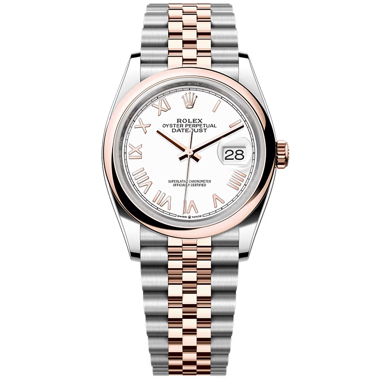 Rolex, Datejust 36, 126201, White New Roman Dial, Steel & Rose Gold, Smooth Bezel, Jubilee Bracelet, 36mm